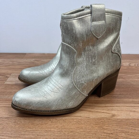 Dirty Laundry Metallic Ankle Boots Women's Size 8.5 Zip Close Western Style - Picture 1 of 12